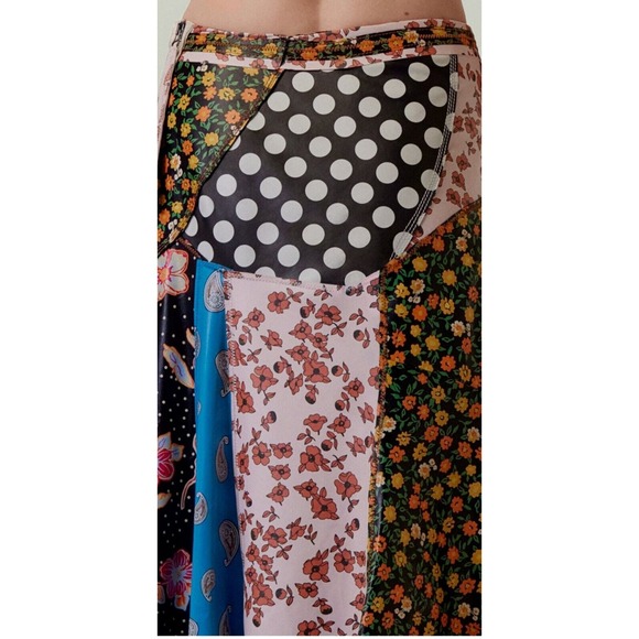 ZARA:s Unique Patchwork Maxi Skirt Boho Festival Floral Polka Dot Print Flowy - Picture 7 of 15